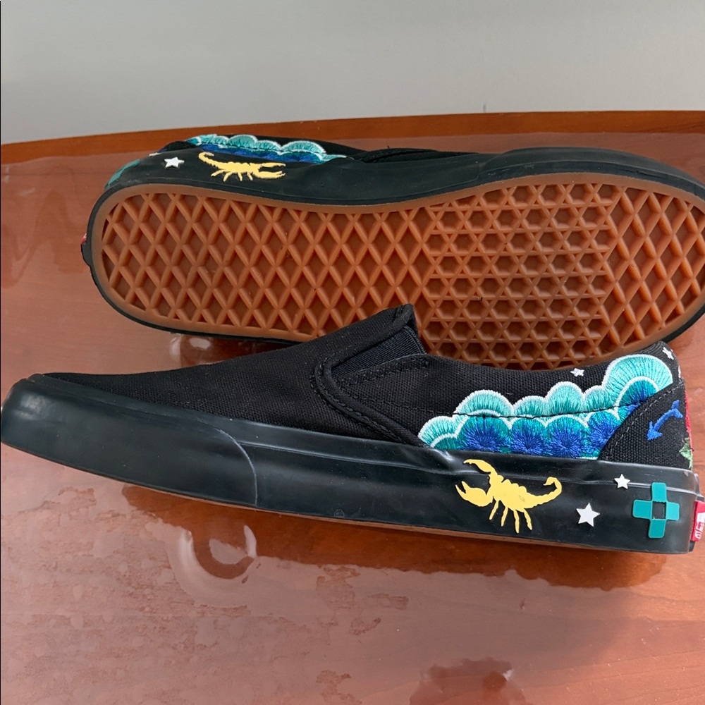 Vans Limited Edition: Black Floral Rose Embroidered Slip-On Sneakers